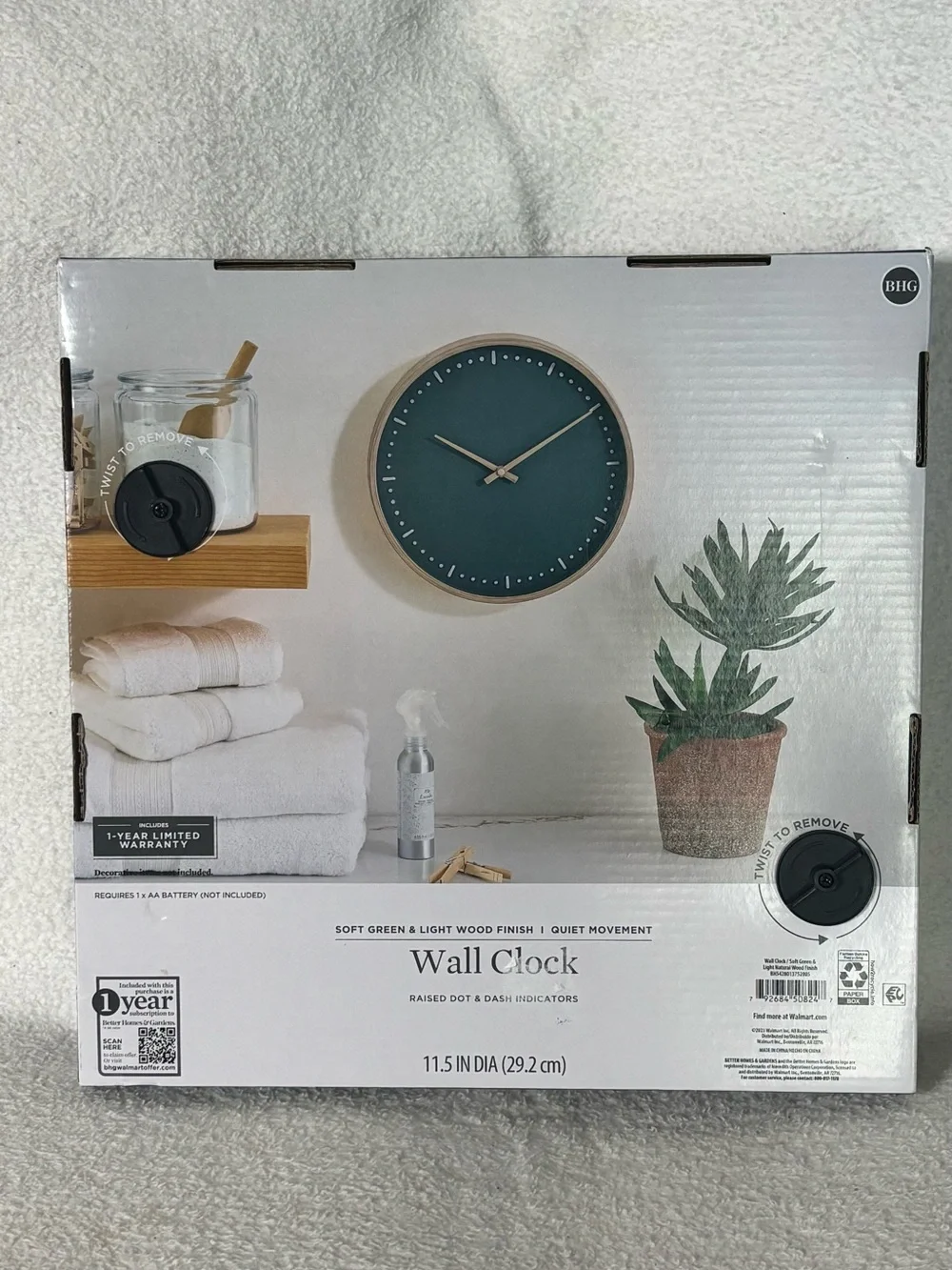 Better Homes And Gardens Sage Green Wall Clock with Light Wood Rim